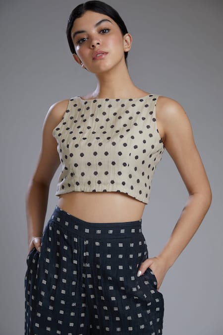 KoAi White Chanderi Silk Crop Top