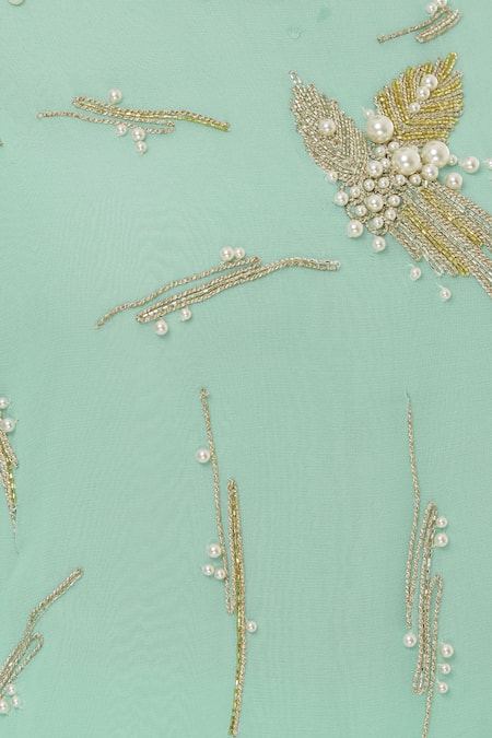 Aariyana Couture_Green Georgette, Cotton Satin, Cotton, Lycra Embroidery Round Neck Kurta Set_at_Aza_Fashions