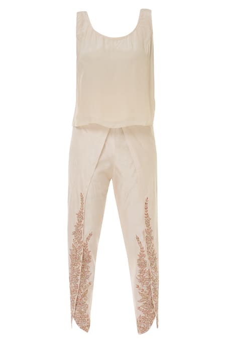 Shop_Aariyana Couture_Peach Crepe, , Silk, Satin Embroidery, Zari Round Kaftan Pant Set_Online_at_Aza_Fashions