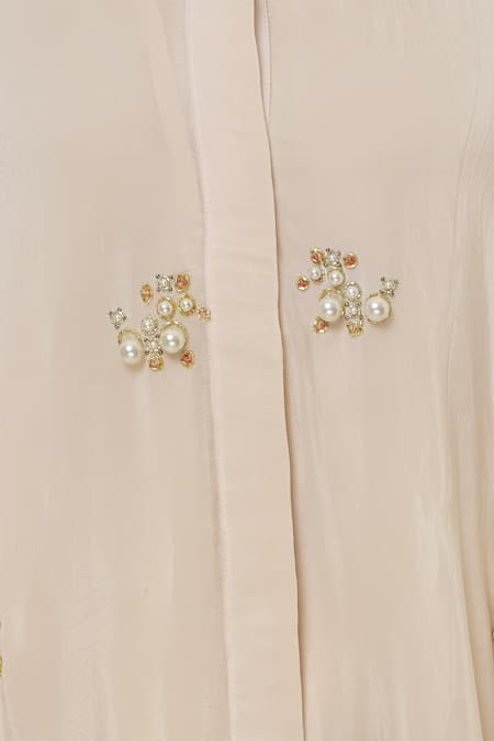 Aariyana Couture_Peach Crepe, , Silk, Satin Embroidery, Zari Round Kaftan Pant Set_at_Aza_Fashions