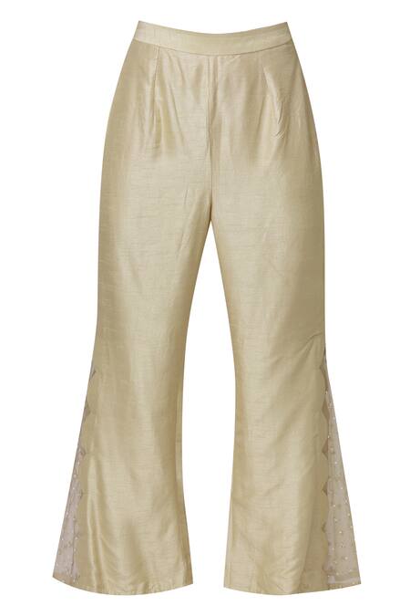 Shop_Aariyana Couture_Gold Net, Organza, Bamboo Tassels Collared Embroidered Kurta Set_Online_at_Aza_Fashions