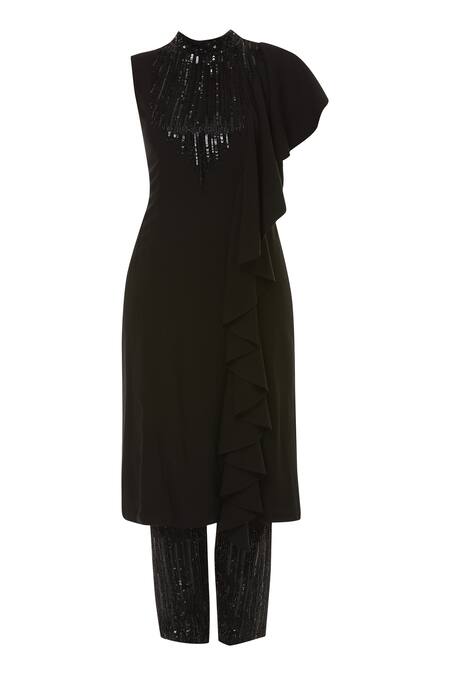 Shop Aariyana Couture Black Modal, Bamboo, Taffeta Sequins, Beads Round Neck Embroidered Kurta Set Online at Aza Fashions Shop_Aariyana Couture_Black Modal, Bamboo, Taffeta Sequins, Beads Round Neck Embroidered Kurta Set_Online_at_Aza_Fashions