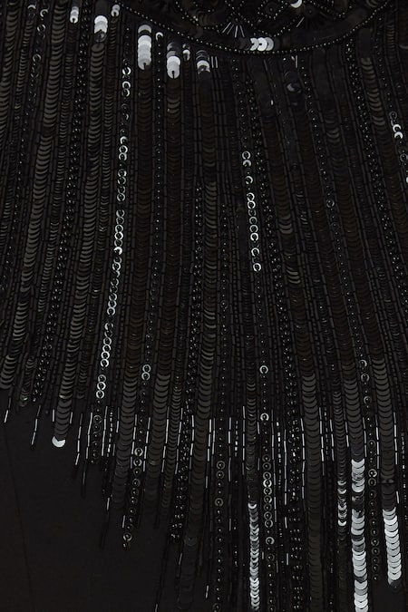 Aariyana Couture Black Modal, Bamboo, Taffeta Sequins, Beads Round Neck Embroidered Kurta Set at Aza Fashions Aariyana Couture_Black Modal, Bamboo, Taffeta Sequins, Beads Round Neck Embroidered Kurta Set_at_Aza_Fashions