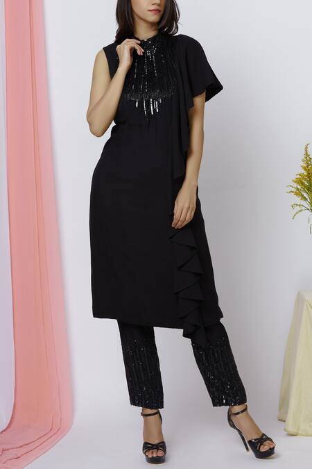 Buy Aariyana Couture Black Modal, Bamboo, Taffeta Sequins, Beads Round Neck Embroidered Kurta Set Online at Aza Fashions Buy_Aariyana Couture_Black Modal, Bamboo, Taffeta Sequins, Beads Round Neck Embroidered Kurta Set_Online_at_Aza_Fashions