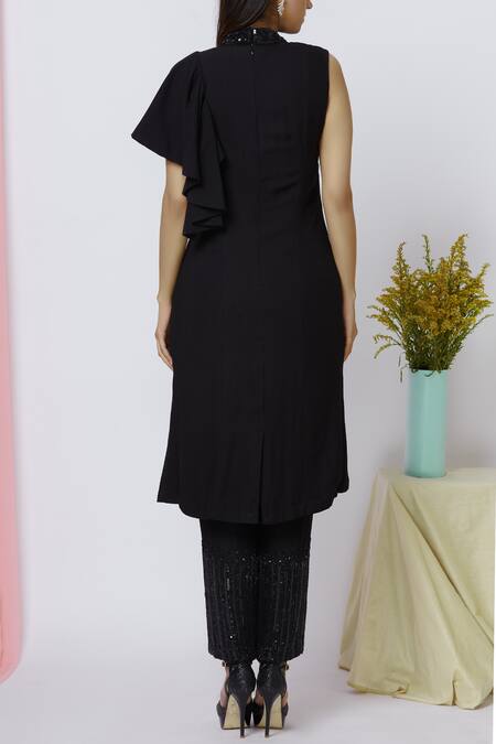 Shop Aariyana Couture Black Modal, Bamboo, Taffeta Sequins, Beads Round Neck Embroidered Kurta Set at Aza Fashions Shop_Aariyana Couture_Black Modal, Bamboo, Taffeta Sequins, Beads Round Neck Embroidered Kurta Set_at_Aza_Fashions