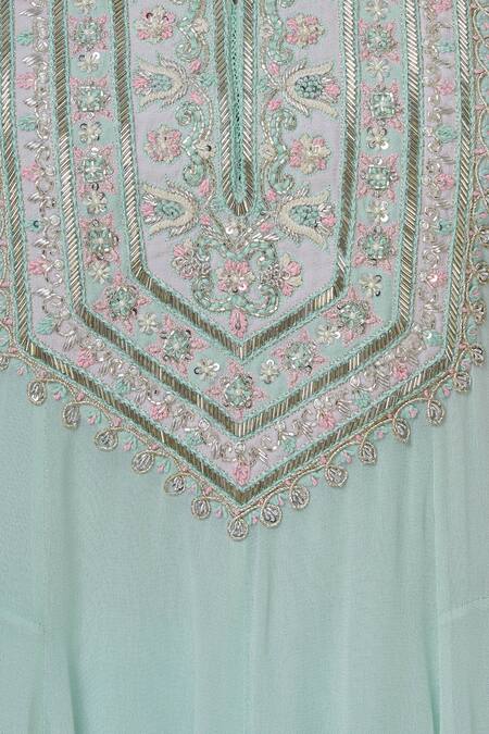 Aariyana Couture Blue Georgette, Bamboo Embroidery, Beads Kurta Set at Aza Fashions Aariyana Couture_Blue Georgette, Bamboo Embroidery, Beads Kurta Set_at_Aza_Fashions