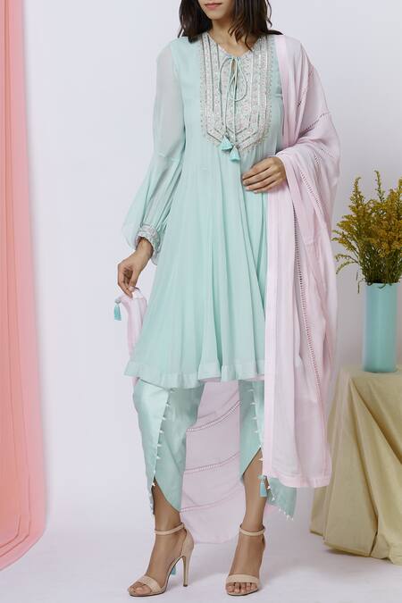 Buy Aariyana Couture Blue Georgette, Bamboo Embroidery, Beads Kurta Set Online at Aza Fashions Buy_Aariyana Couture_Blue Georgette, Bamboo Embroidery, Beads Kurta Set_Online_at_Aza_Fashions