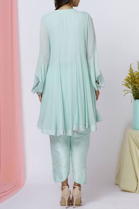 Shop Aariyana Couture Blue Georgette, Bamboo Embroidery, Beads Kurta Set at Aza Fashions Shop_Aariyana Couture_Blue Georgette, Bamboo Embroidery, Beads Kurta Set_at_Aza_Fashions