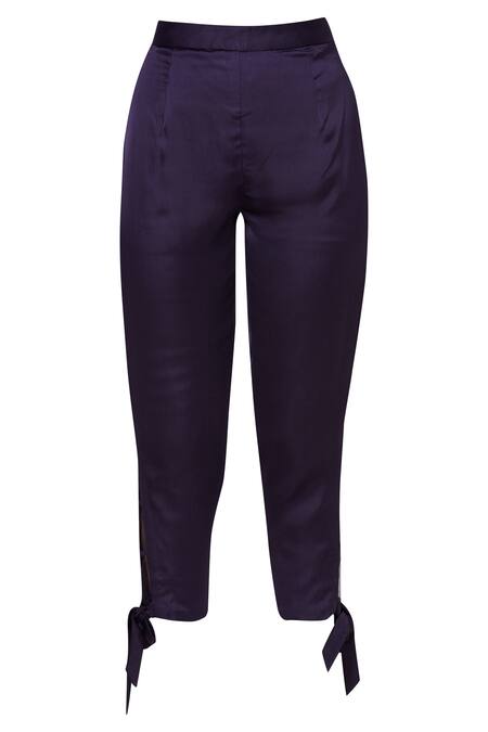 Shop_Aariyana Couture_Purple Modal, Satin Beads, Sequins Round Neck Draped Kurta Pant Set_Online_at_Aza_Fashions