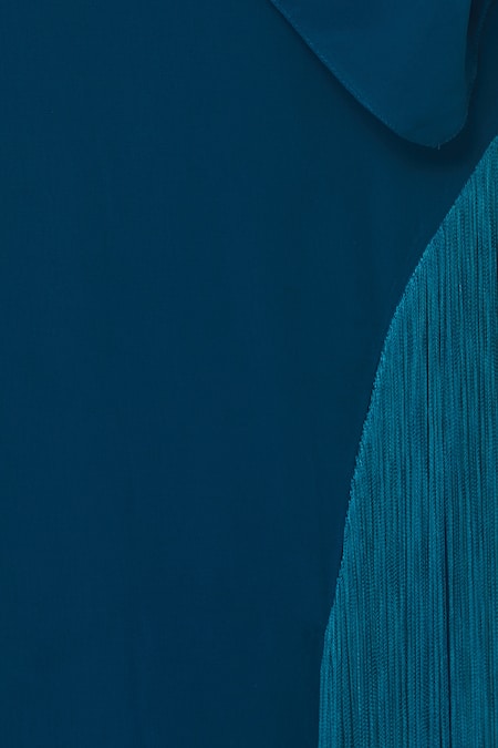 Shop_Aariyana Couture_Blue Georgette Embroidery, Beads, Cut Work, Sequins Round Draped Kurta Pant Set _Online_at_Aza_Fashions