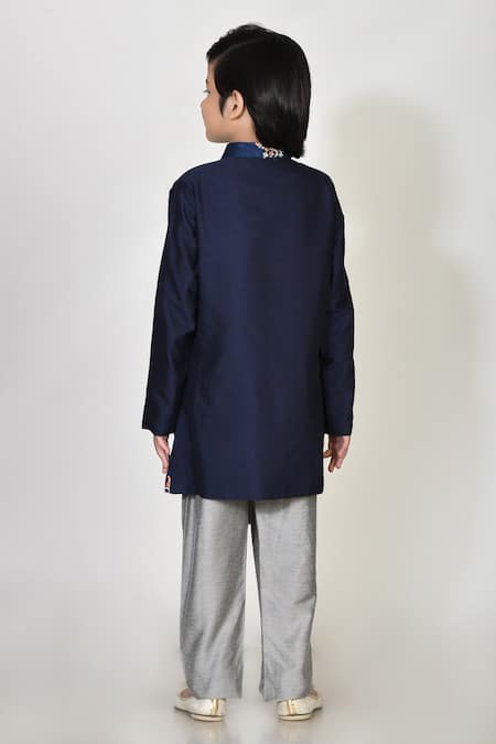 Shop_Petite Pomme_Blue Cotton, Silk, Jacquard Embroidery Kurta And Pant Set _at_Aza_Fashions