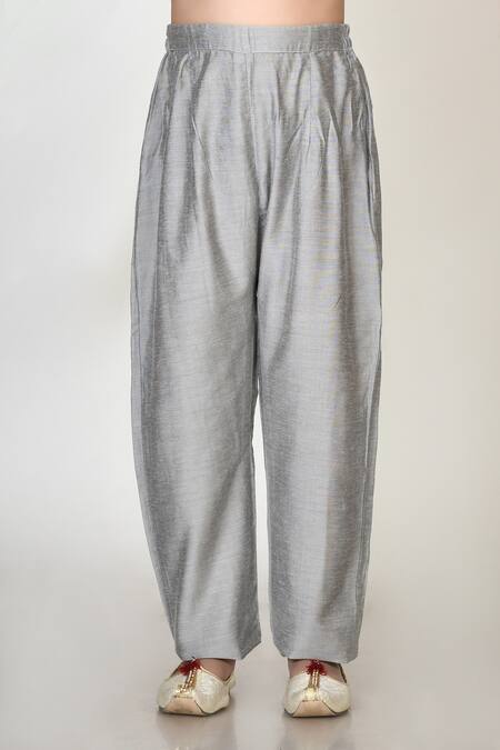 Shop_Petite Pomme_Blue Cotton, Silk, Jacquard Embroidery Kurta And Pant Set _Online_at_Aza_Fashions