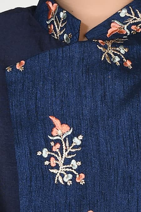 Petite Pomme_Blue Cotton, Silk, Jacquard Embroidery Kurta And Pant Set _at_Aza_Fashions