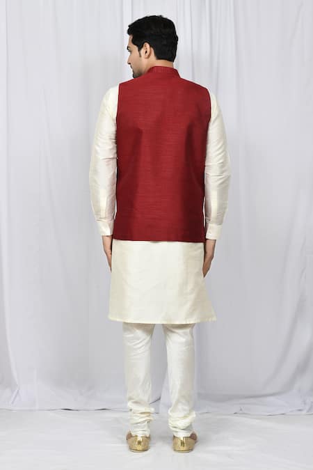 Arihant Rai Sinha Maroon Bundi & Off-White Kurta Set 