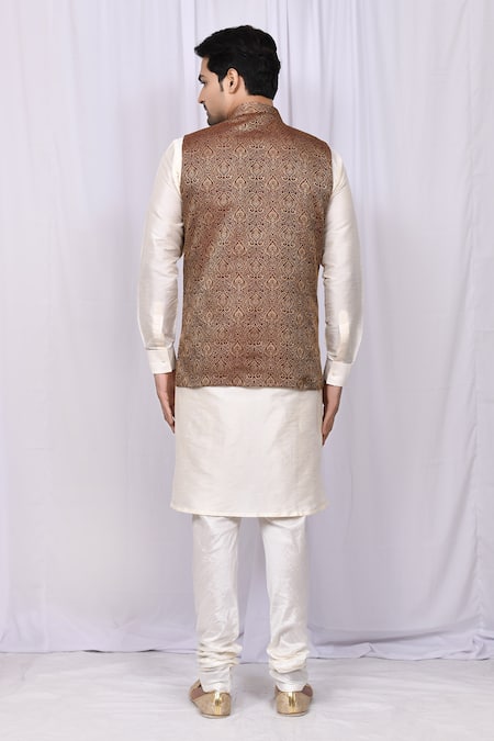 Arihant Rai Sinha_Brown Silk Floral Woven Bundi And Kurta Set _Online_at_Aza_Fashions