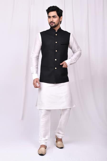Buy Green Silk Printed Geometric Chevron Nehru Jacket And Kurta Set For Men  by Ankita Lath Online at Aza Fashions.