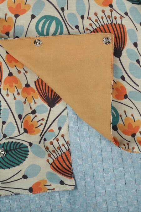 Champscloset_Blue Cotton Floral Printed Bundi And Kurta Set_Online_at_Aza_Fashions