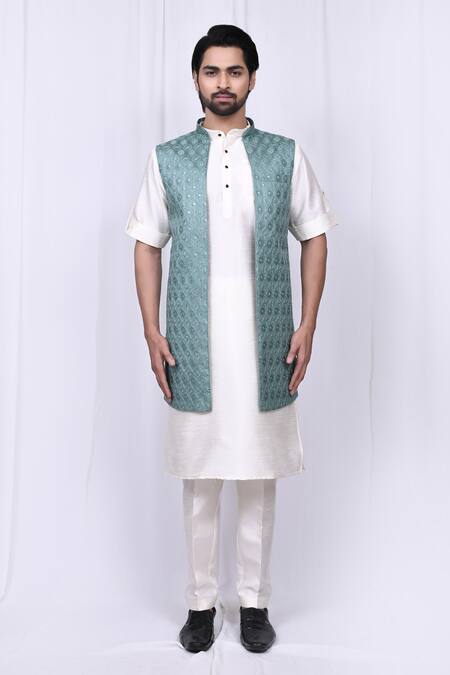 Buy Arihant Rai Sinha Green Pashmina, Silk Mirrors Geometric Embroidered Bundi Set Online at Aza Fashions Buy_Arihant Rai Sinha_Green Pashmina, Silk Mirrors Geometric Embroidered Bundi Set _Online_at_Aza_Fashions