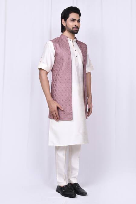 Arihant Rai Sinha_Purple Pashmina, Silk Mirrors Geometric Embroidered Bundi Set _Online_at_Aza_Fashions