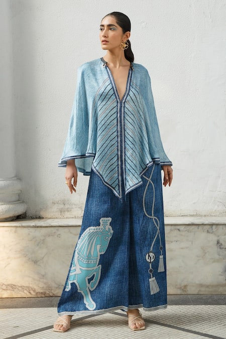 Kamaali Pret Printed Cape & Flared Pant Set 