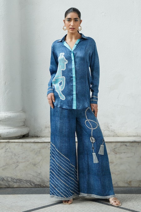 Kamaali Pret Printed Shirt & Flared Pant Set 