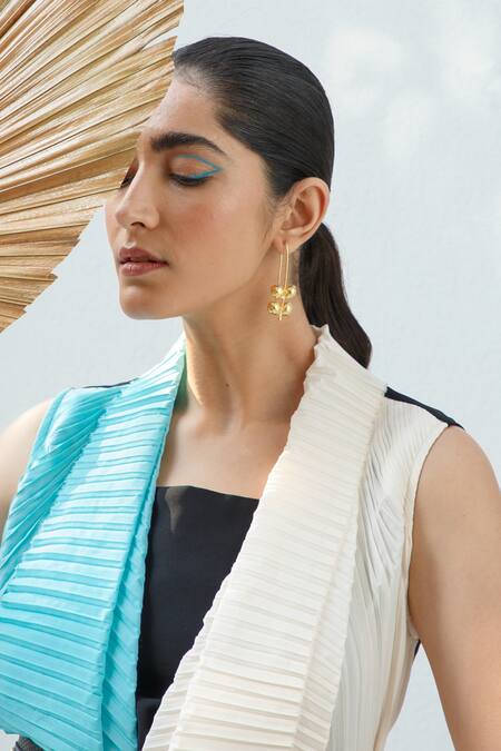 Kamaali Pret Blue Micro Polyester Front Open Pleated Cover Up at Aza Fashions Kamaali Pret_Blue Micro Polyester Front Open Pleated Cover Up _at_Aza_Fashions