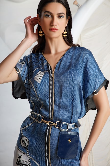 Buy Kamaali Pret Blue Bamberg Satin, Micro Polyester Rope And Horse Motifs V Printed Shift Dress Online at Aza Fashions Buy_Kamaali Pret_Blue Bamberg Satin, Micro Polyester Rope And Horse Motifs V Printed Shift Dress _Online_at_Aza_Fashions