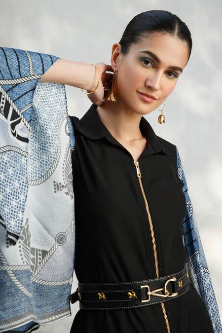 Buy_Kamaali Pret_Black Bamberg Satin Printed Rope And Horse Motifs Sleeve Top & Pant Set  _Online_at_Aza_Fashions