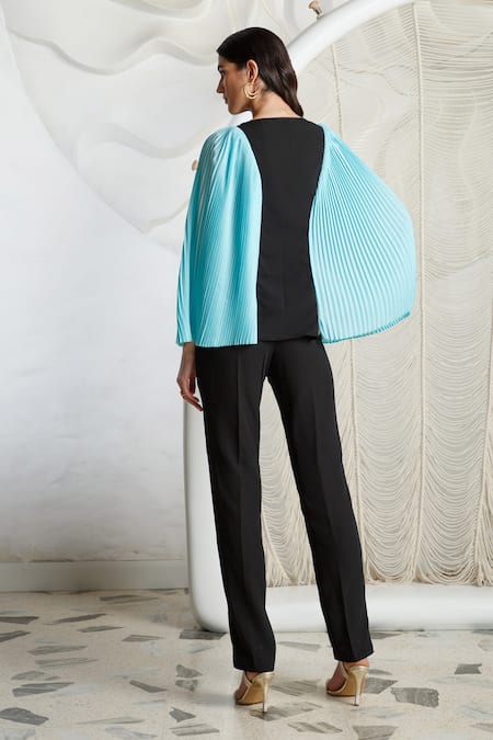 Shop Kamaali Pret Black Micro Polyester And Polycrepe Round Flared Sleeve Top at Aza Fashions Shop_Kamaali Pret_Black Micro Polyester And Polycrepe Round Flared Sleeve Top _at_Aza_Fashions