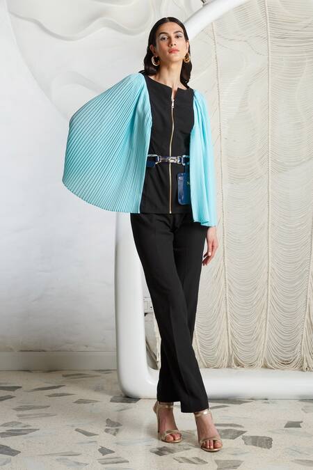 Kamaali Pret Black Micro Polyester And Polycrepe Round Flared Sleeve Top Online at Aza Fashions Kamaali Pret_Black Micro Polyester And Polycrepe Round Flared Sleeve Top _Online_at_Aza_Fashions