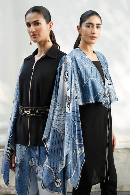 Kamaali Pret_Black Bamberg Satin, Micro Polyester Collared Neck Sleeve Top _Online_at_Aza_Fashions