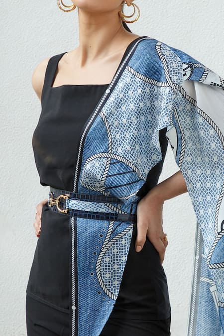 Buy_Kamaali Pret_Blue Printed Waistbelt Scarf _Online_at_Aza_Fashions