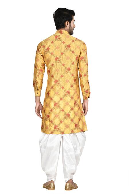 Shop Nayantara Couture Yellow Silk, Cotton Printed Sherwani And Dhoti Pant Set at Aza Fashions Shop_Nayantara Couture_Yellow Silk, Cotton Printed Sherwani And Dhoti Pant Set_at_Aza_Fashions