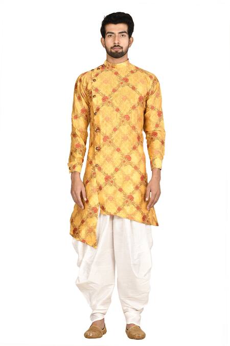 Nayantara Couture Yellow Silk, Cotton Printed Sherwani And Dhoti Pant Set Online at Aza Fashions Nayantara Couture_Yellow Silk, Cotton Printed Sherwani And Dhoti Pant Set_Online_at_Aza_Fashions