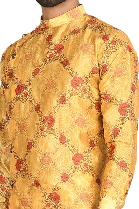 Nayantara Couture Yellow Silk, Cotton Printed Sherwani And Dhoti Pant Set at Aza Fashions Nayantara Couture_Yellow Silk, Cotton Printed Sherwani And Dhoti Pant Set_at_Aza_Fashions
