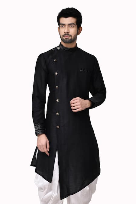 Arihant Rai Sinha Black Dupion Silk Asymmetric Kurta And Dhoti Pant Set