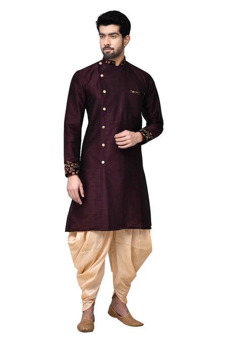 Buy Arihant Rai Sinha Maroon Silk, Cotton Embroidery Overlap Kurta And Dhoti Pant Set Online at Aza Fashions Buy_Arihant Rai Sinha_Maroon Silk, Cotton Embroidery Overlap Kurta And Dhoti Pant Set _Online_at_Aza_Fashions