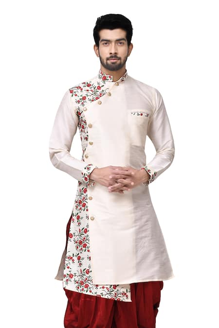 Arihant Rai Sinha White Art Silk Printed Kurta And Dhoti Pant Set