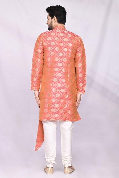 Shop Arihant Rai Sinha Orange Silk, Polyester Floral Print Kurta Set at Aza Fashions Shop_Arihant Rai Sinha_Orange Silk, Polyester Floral Print Kurta Set _at_Aza_Fashions