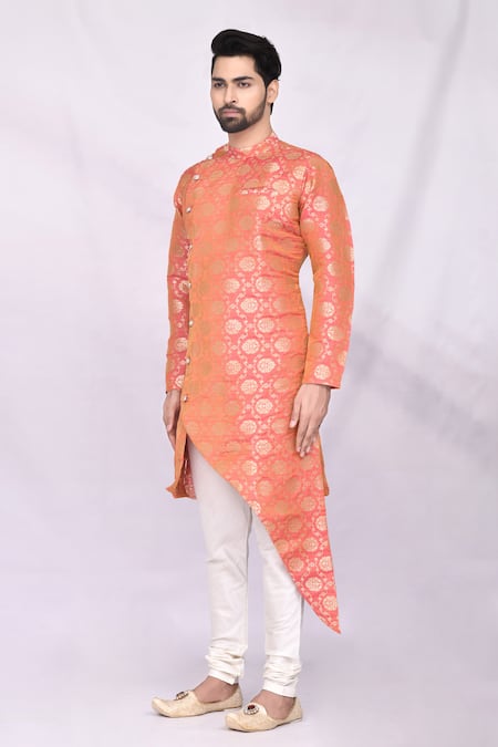 Shop Arihant Rai Sinha Orange Silk, Polyester Floral Print Kurta Set Online at Aza Fashions Shop_Arihant Rai Sinha_Orange Silk, Polyester Floral Print Kurta Set _Online_at_Aza_Fashions