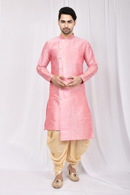 Arihant Rai Sinha Pink Art Silk Asymmetric Kurta And Cowl Pant Set