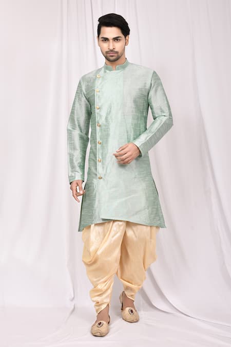 Arihant Rai Sinha Green Dupion Silk Asymmetric Kurta And Cowl Pant Set