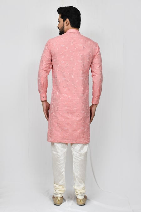 Shop Arihant Rai Sinha Pink Silk Embroidery Printed Kurta Set at Aza Fashions Shop_Arihant Rai Sinha_Pink Silk Embroidery Printed Kurta Set_at_Aza_Fashions