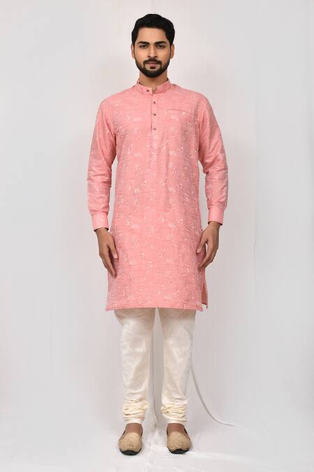 Arihant Rai Sinha Pink Silk Embroidery Printed Kurta Set Online at Aza Fashions Arihant Rai Sinha_Pink Silk Embroidery Printed Kurta Set_Online_at_Aza_Fashions