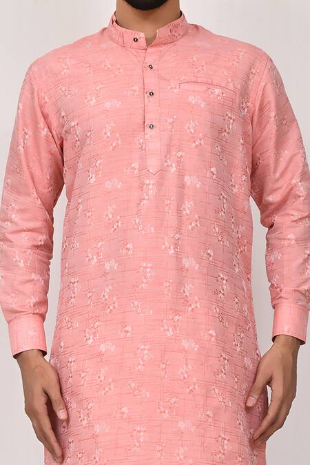 Shop Arihant Rai Sinha Pink Silk Embroidery Printed Kurta Set Online at Aza Fashions Shop_Arihant Rai Sinha_Pink Silk Embroidery Printed Kurta Set_Online_at_Aza_Fashions