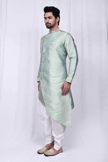 Buy Aryavir Malhotra Green Silk Embroidery Jacquard Kurta And Cowl Pant Online at Aza Fashions Buy_Aryavir Malhotra_Green Silk Embroidery Jacquard Kurta And Cowl Pant _Online_at_Aza_Fashions