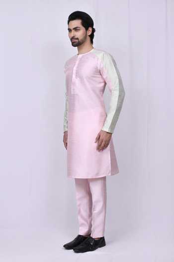 Buy_Arihant Rai Sinha_Pink Silk Colorblock Kurta Set_Online_at_Aza_Fashions