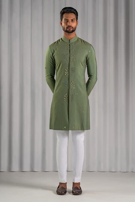Punit Arora Green Cotton Silk Embroidered Bundi And Kurta Set Online at Aza Fashions Punit Arora_Green Cotton Silk Embroidered Bundi And Kurta Set _Online_at_Aza_Fashions