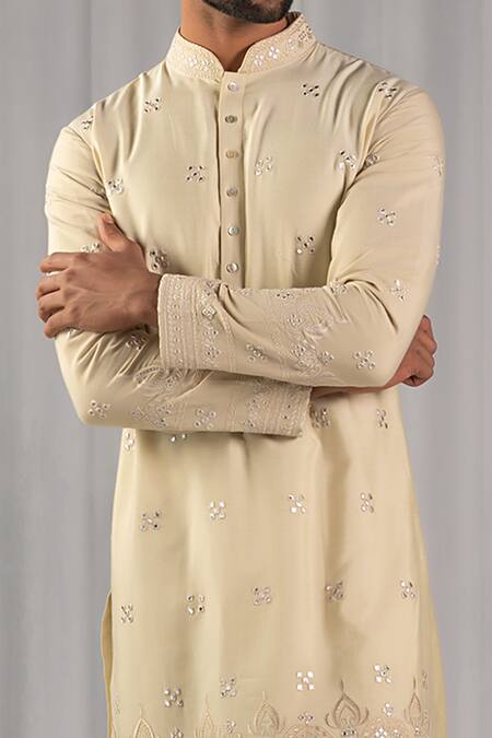 Shop Punit Arora Beige Cotton Silk Embroidered Kurta And Pant Set Online at Aza Fashions Shop_Punit Arora_Beige Cotton Silk Embroidered Kurta And Pant Set _Online_at_Aza_Fashions