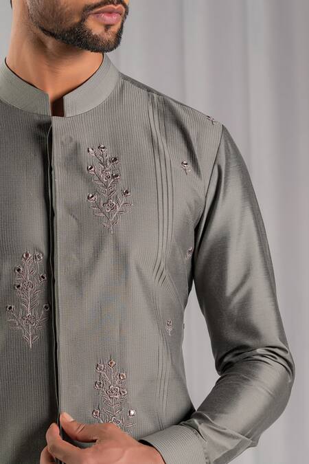 Shop Punit Arora Grey Cotton Silk Embroidered Kurta And Pant Set Online at Aza Fashions Shop_Punit Arora_Grey Cotton Silk Embroidered Kurta And Pant Set _Online_at_Aza_Fashions